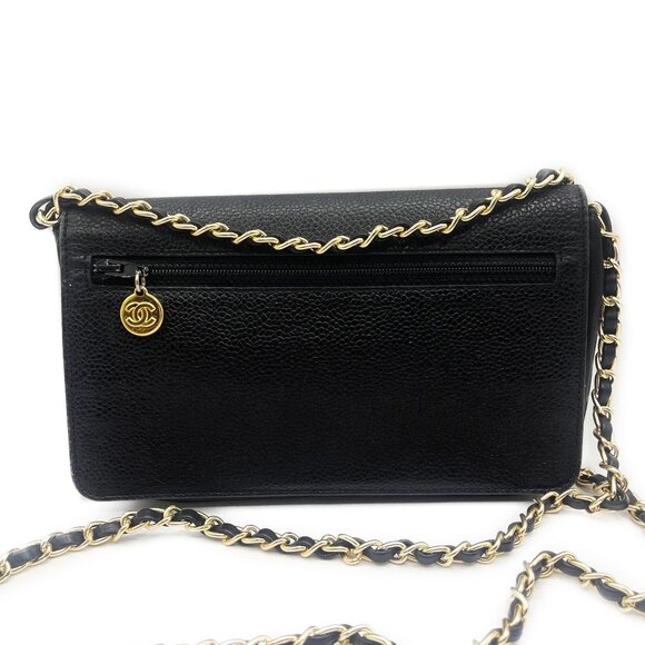 Authentic CHANEL CC Classic Timeless Caviar Leather Flap Wallet Chain Purse - Picture 3 of 13